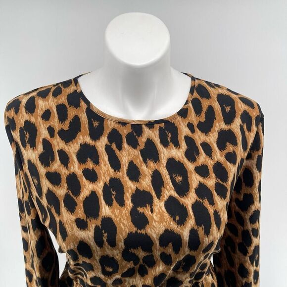 SHEIN Curve Leopard Print Midi Dress 3XL Elastic Waist Long Sleeve ~48” - Picture 4 of 16